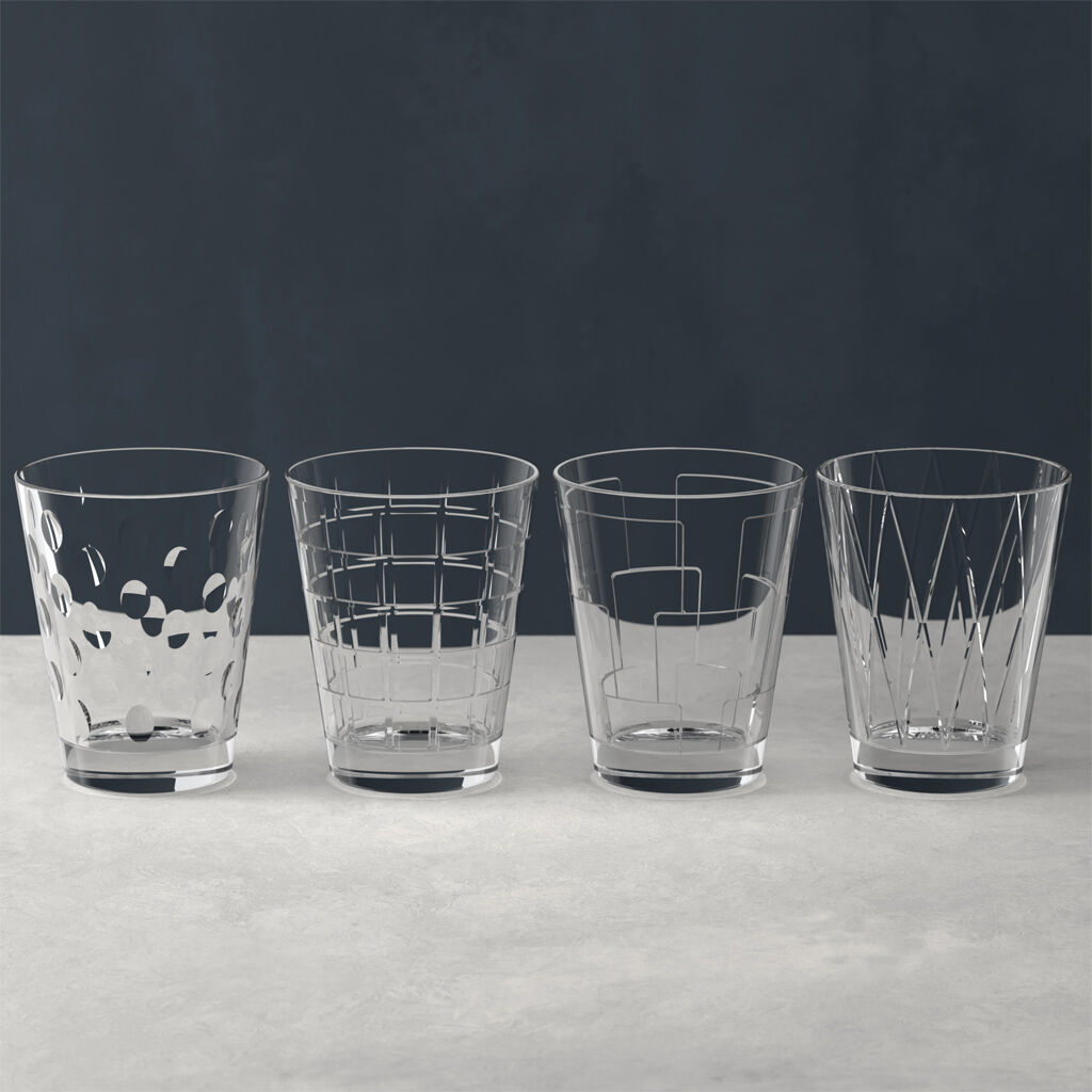 Dressed Up Crystal Glass Tumblers: Assorted Patterns, Set of 4