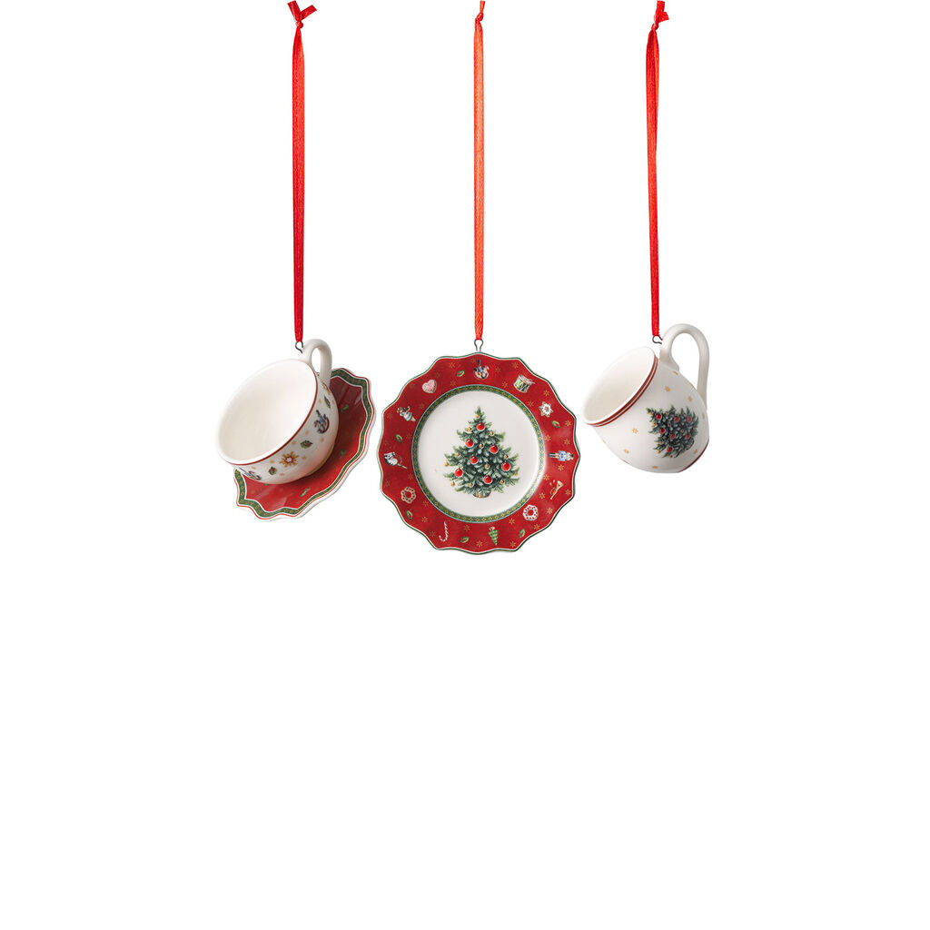 Toy’s Delight Decoration Ornaments: Red Tableware, Set of 3