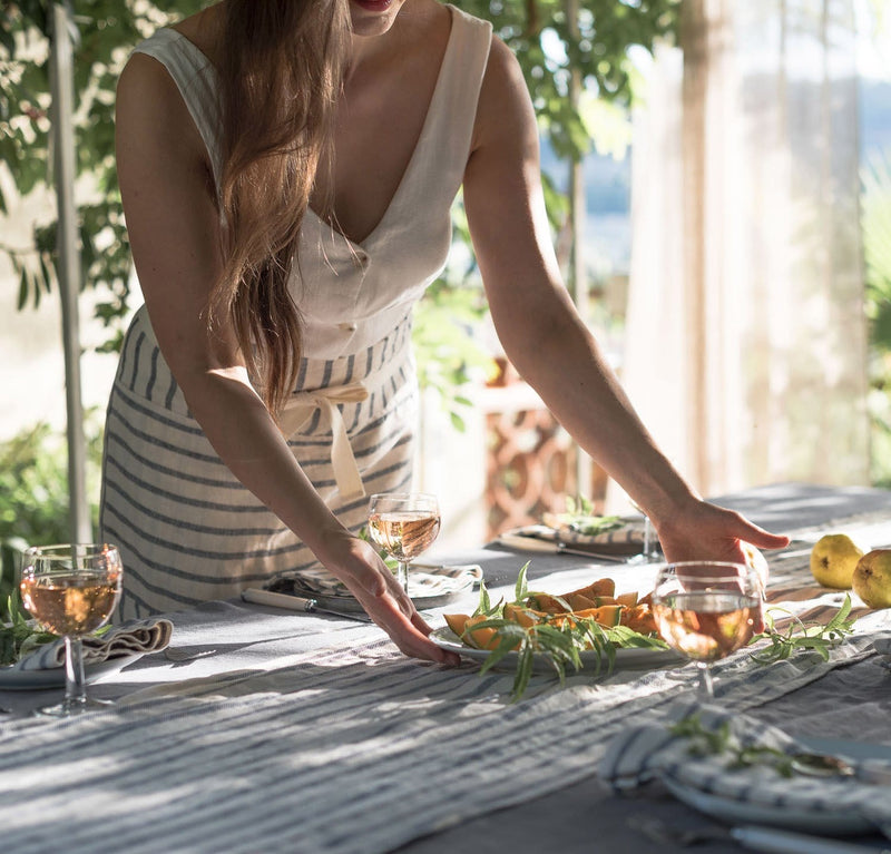 French Stripe Linen Half Apron